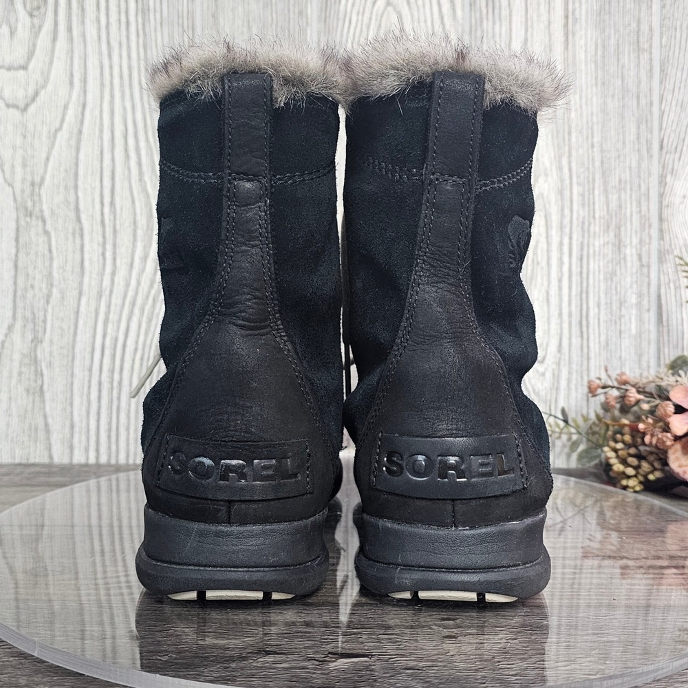 Sorel Explorer Joan Women's 8 Waterproof Black Suede Faux Fur‎ Winter Boots - Picture 4 of 7